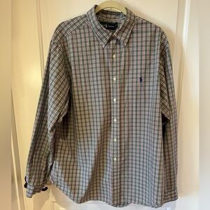 Ralph Lauren Classic Fit Plaid Button Down Shirt XXL 18 Green Pink Cotton